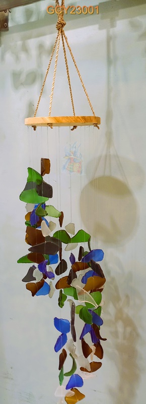 balihandicrafts.com - GCY23001 Glass Chime on wooden hanger