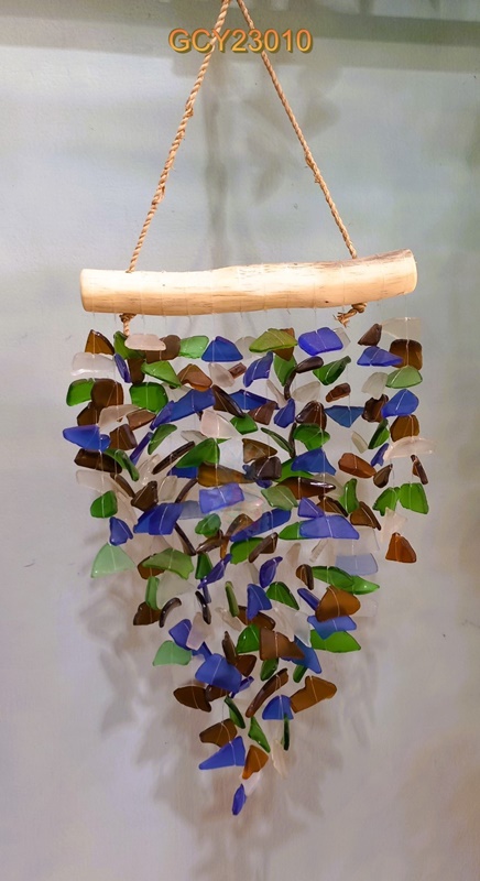 balihandicrafts.com - GCY23010 Glass Chime on wooden hanger