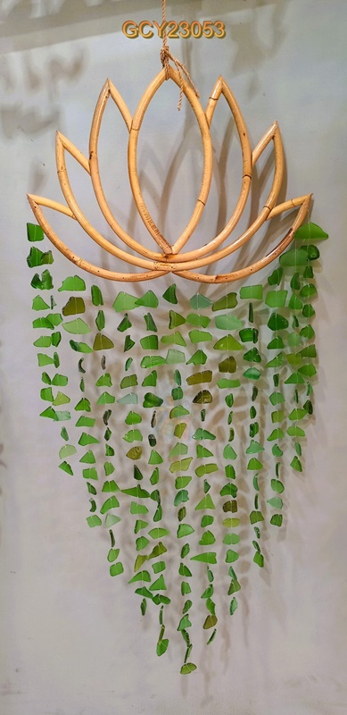 balihandicrafts.com - GCY23053 Glass Chime on rattan hanger