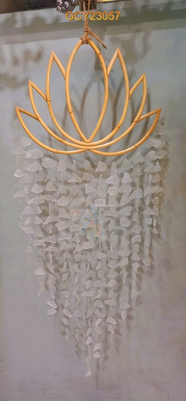 balihandicrafts.com - GCY23057 Glass Chime on rattan hanger