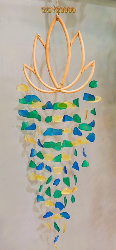 balihandicrafts.com - GCY23060 Glass Chime on rattan hanger