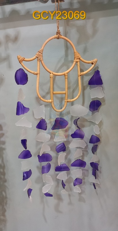 balihandicrafts.com - GCY23069 Glass Chime on rattan hanger