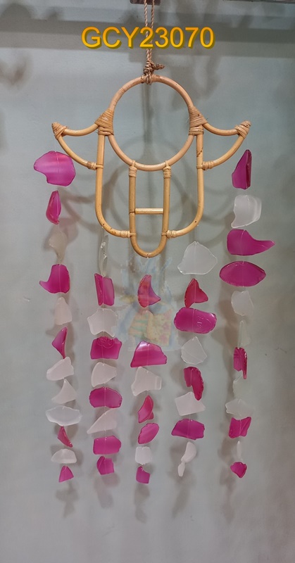 balihandicrafts.com - GCY23070 Glass Chime on rattan hanger