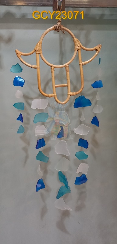 balihandicrafts.com - GCY23071 Glass Chime on rattan hanger