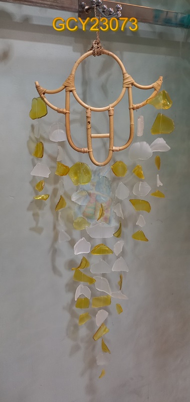 balihandicrafts.com - GCY23073 Glass Chime on rattan hanger