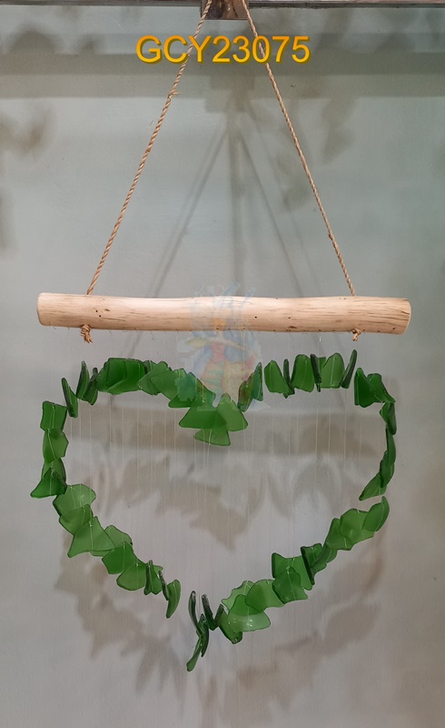 balihandicrafts.com - GCY23075 Glass Chime on wooden hanger