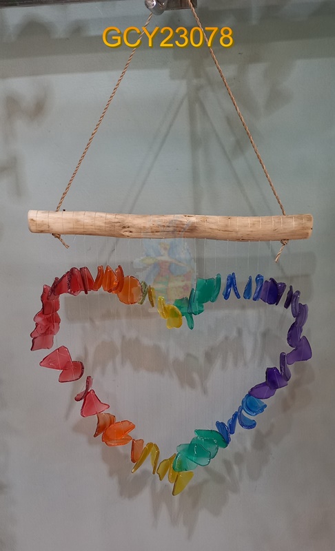 balihandicrafts.com - GCY23078 Glass Chime on wooden hanger