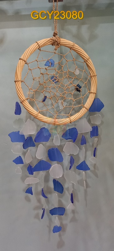 balihandicrafts.com - GCY23080 Glass Chime on rattan hanger