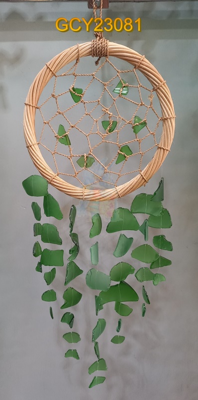 balihandicrafts.com - GCY23081 Glass Chime on rattan hanger