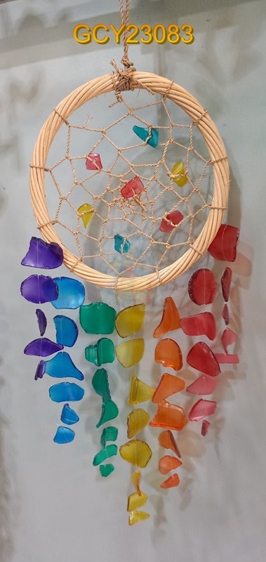 balihandicrafts.com - GCY23083 Glass Chime on rattan hanger