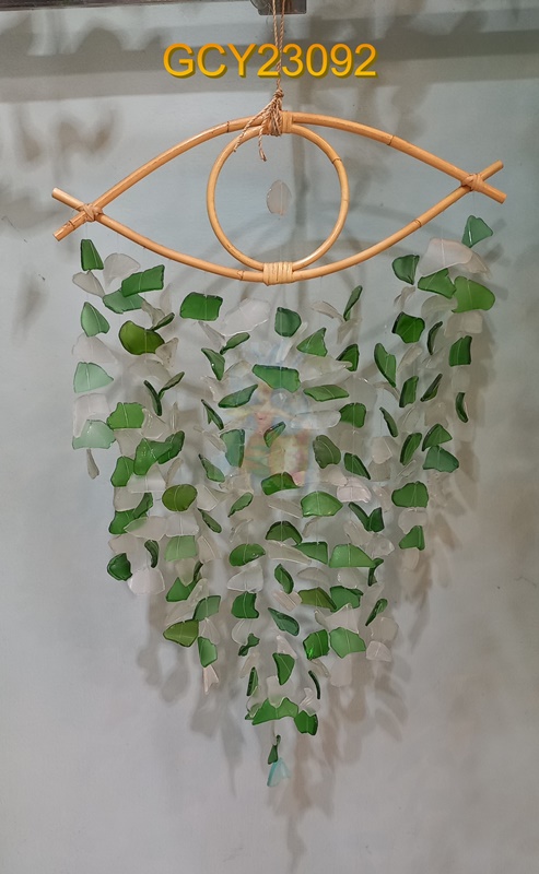 balihandicrafts.com - GCY23092 Glass Chime on rattan hanger