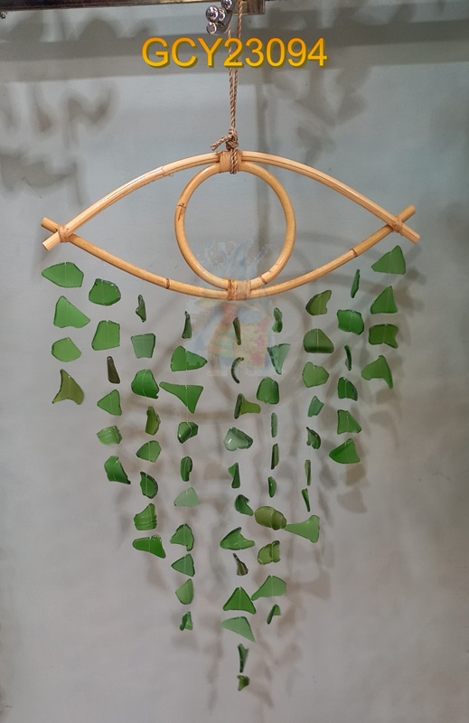 balihandicrafts.com - GCY23094 Glass Chime on rattan hanger